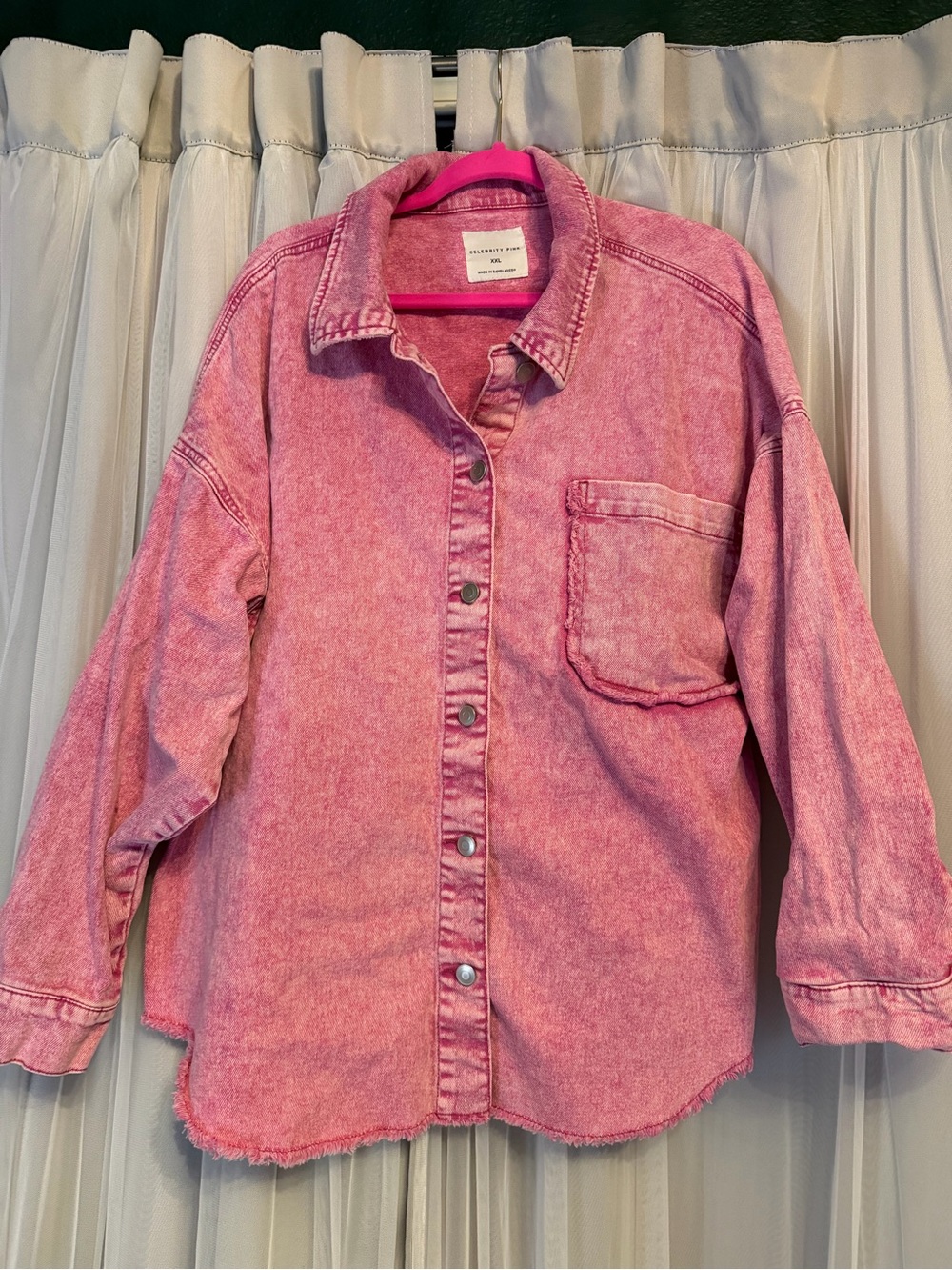 Celebrity Pink Washed Pink Button-Front Denim Shirt Jacket